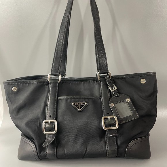 Authentic Prada Black Nylon Leather Nero Shoulder Tote Bag - Picture 1 of 13